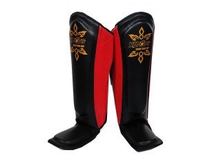 Kanong Cow Skin Leather Boxing Shin Pads : Red/Black
